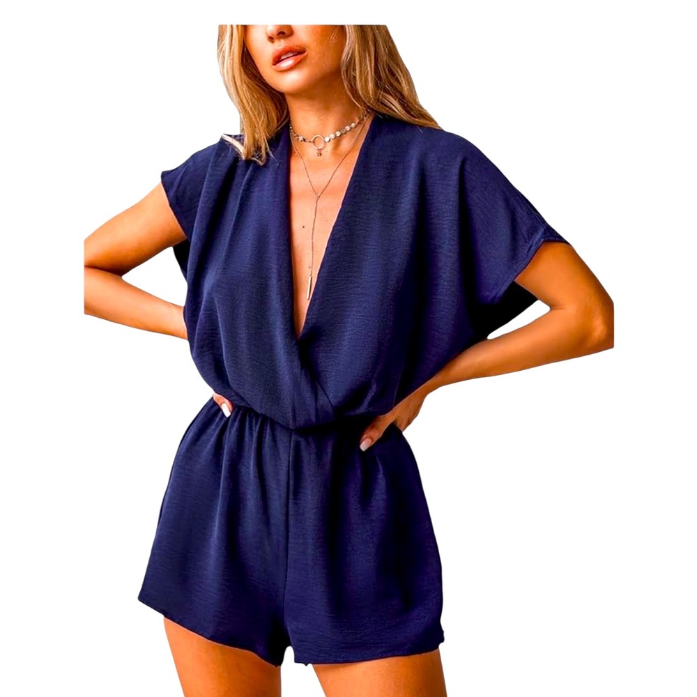CUPSHE V Neck Romper Navy Blue XL